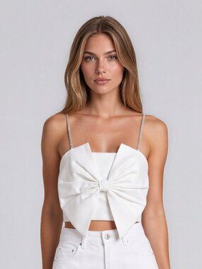 Bagatelle Collection | EUC Ivory Satin Bow Top w/ Rhinestone Chain Strap Size 4